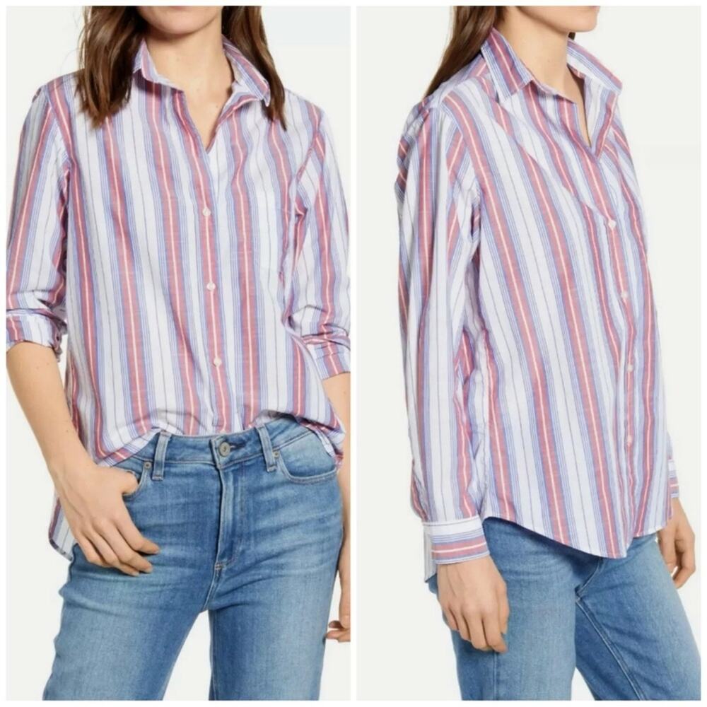 Grayson The Hero Button-Up Blouse Striped Cotton Shirt Women's Size Small